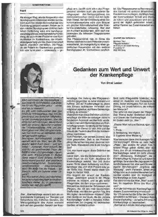 Vorschauseite 1: Gedanken zum Wert und Unwert der Krankenpflege