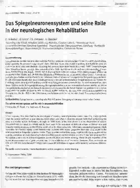 Vorschauseite 1: Das Spiegelneuronensystem und seine Rolle in der neurologischen Rehabilitation