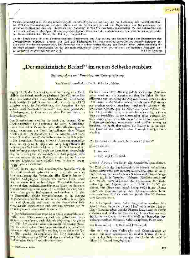 Vorschauseite 1: Der medizinische Bedarf im neuen Selbstkostenblatt