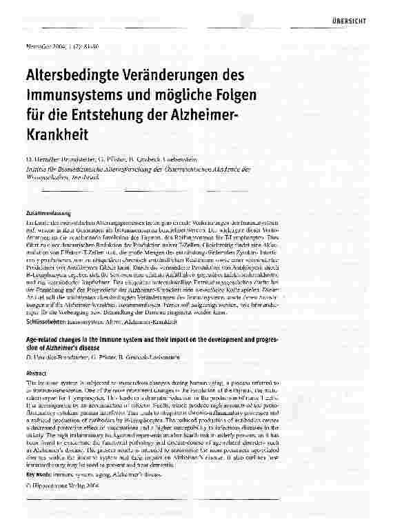 Vorschauseite 1: Altersbedingte Veränderungen des Immunsystems und mögliche Folgen für die Entstehung der Alzheimer-Krankheit