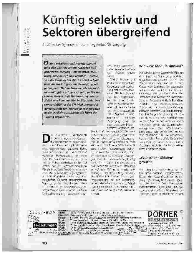 Vorschauseite 1: Künftig selektiv und Sektoren übergreifend1. Lübecker Symposium zur Integrierten Versorgung