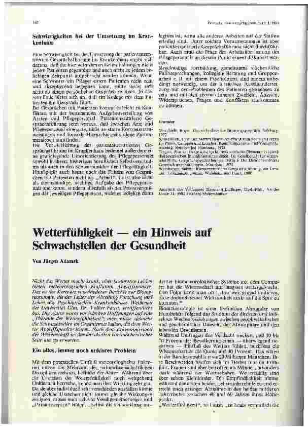 Vorschauseite 1: Wetterfühligkeit — ein Hinweis auf Schwachstellen der Gesundheit