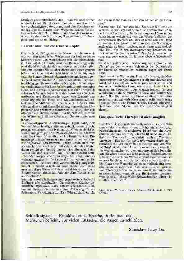 Vorschauseite 2: Wetterfühligkeit — ein Hinweis auf Schwachstellen der Gesundheit