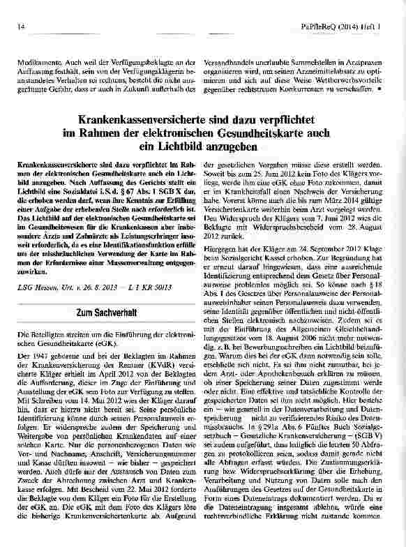 Vorschauseite 1: Krankenkassenversicherte sind dazu verpflichtet im Rahmen der elektronischen Gesundheitskarte auch ein Lichtbild anzugeben