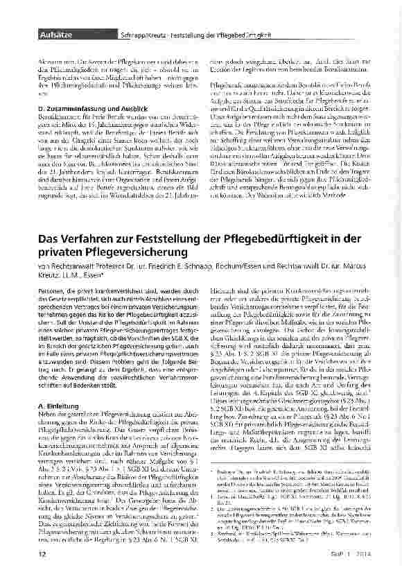 Vorschauseite 1: Das Verfahren zur Feststellung der Pflegebedürftigkeit in der privaten Pflegeversicherung