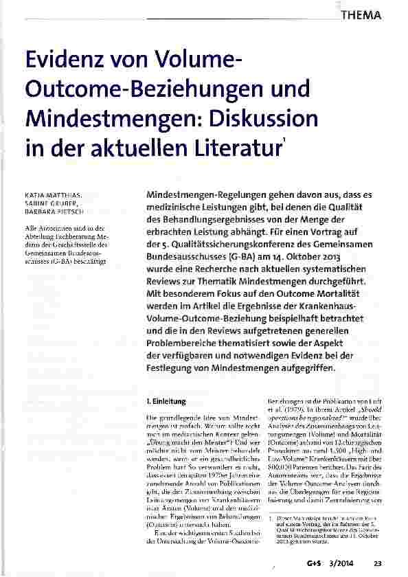 Vorschauseite 1: Evidenz von Volume-Outcome-Beziehungen und Mindestmengen: Diskussion in der aktuellen Literatur