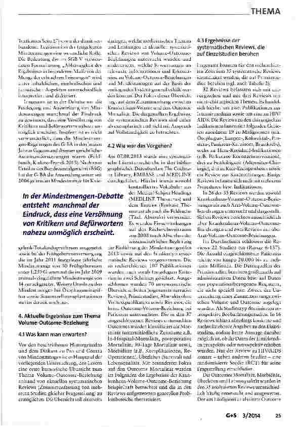 Vorschauseite 3: Evidenz von Volume-Outcome-Beziehungen und Mindestmengen: Diskussion in der aktuellen Literatur