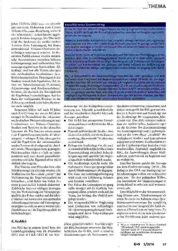 Vorschauseite 5: Evidenz von Volume-Outcome-Beziehungen und Mindestmengen: Diskussion in der aktuellen Literatur