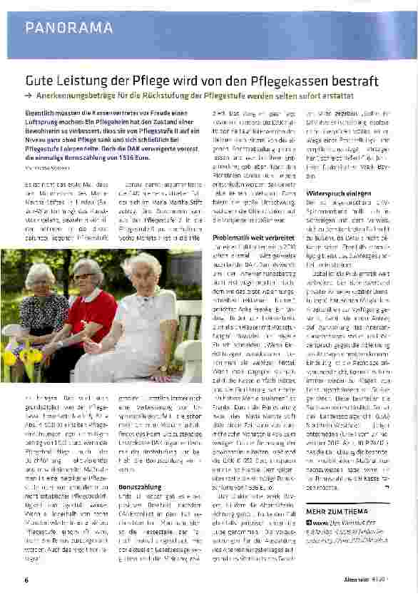 Vorschauseite 1: Gute Leistung der Pflege wird von den Pflegekassen bestraft