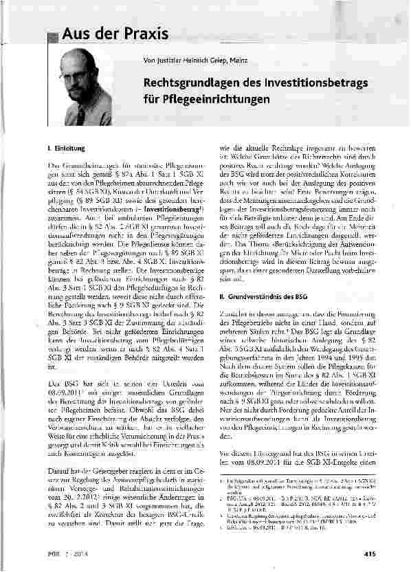 Vorschauseite 1: Rechtsgrundlagen des Investitionsbetrags für Pflegeeinrichtungen