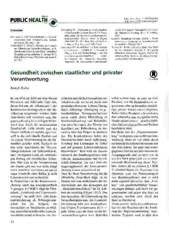 Vorschauseite 1: Gesundheit zwischen staatlicher und privater Verantwortung