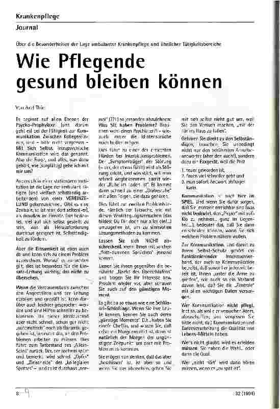 Vorschauseite 1: Wie Pflegende gesund bleiben können Über die Besonderheiten der Lage ambulanter Krankenpflege und ähnlicher Tätigkeitsbereiche