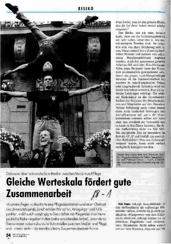 Vorschauseite 1: Gleiche Werteskala fördert gute Zusammenarbeit Interview m. PDL und Arzt, Diskussion über risikoreiche Schnittstellen zw. Medizin und Pflege