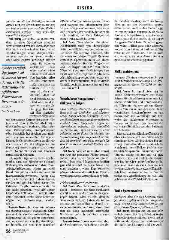 Vorschauseite 3: Gleiche Werteskala fördert gute Zusammenarbeit Interview m. PDL und Arzt, Diskussion über risikoreiche Schnittstellen zw. Medizin und Pflege