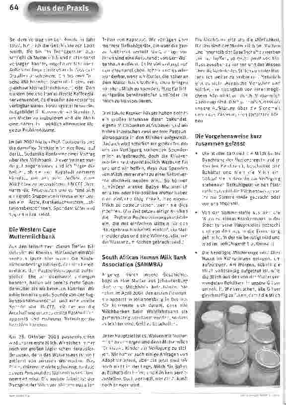 Vorschauseite 2: Ein kostbares GeschenkMuttermilch für AIDS-Waisen - Muttermilchbanken in Südafrika