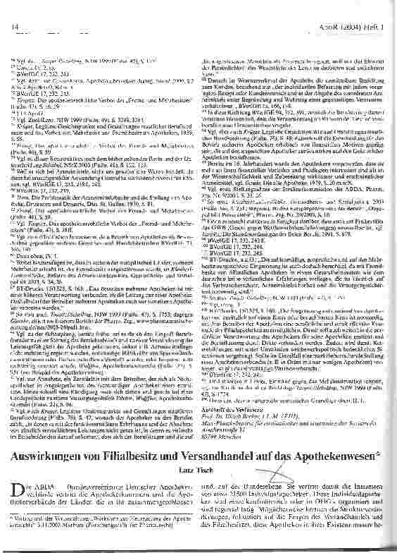 Vorschauseite 1: Auswirkungen von Filialbesitz und Versandhandel auf das Apothekenwesen