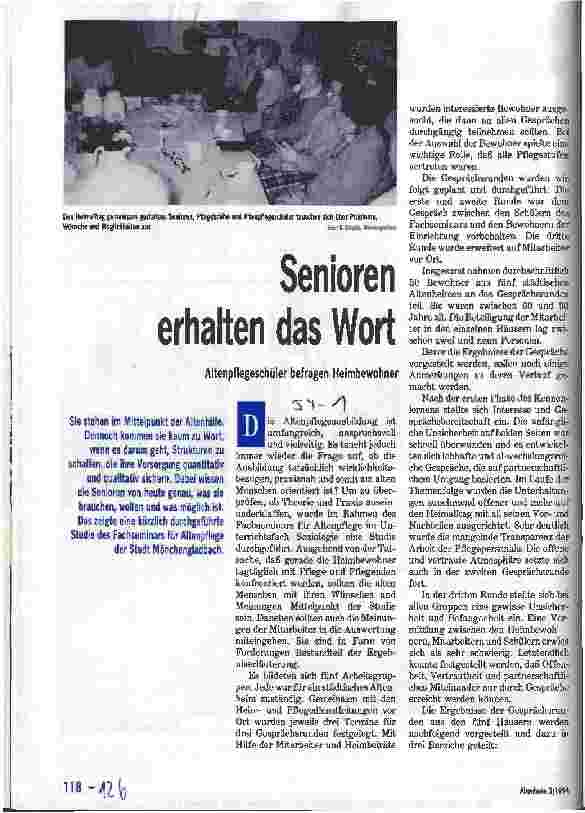 Vorschauseite 1: Senioren erhalten das Wort Altenpflegeschüler befragen Heimbewohner