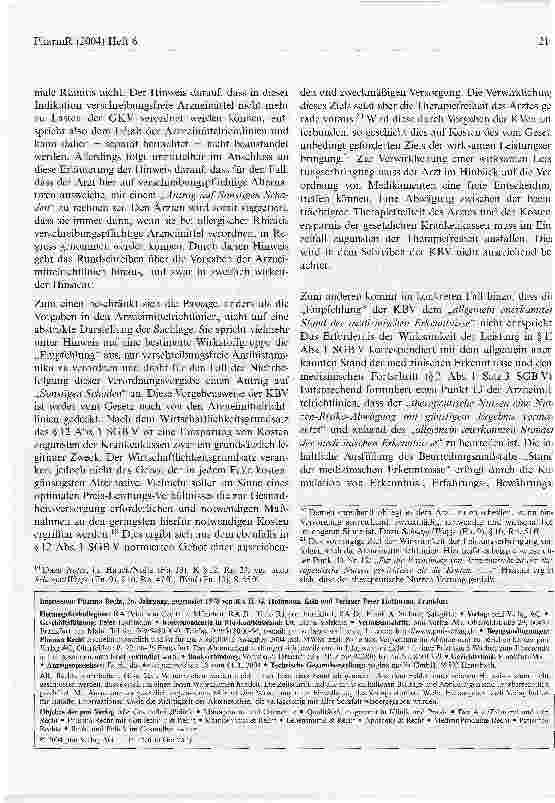 Vorschauseite 5: Empfehlungen Kassenärztlicher Vereinigungen im Spannungsfeld zwischen Wirtschaftlichkeitsgebot und Therapiefreiheit des Vertragsarztes