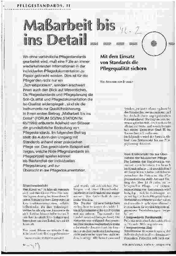 Vorschauseite 1: Maßarbeit bis ins Detail Pflegestandards, II Mit dem Einsatz von Standards die Pflegequalität sichern