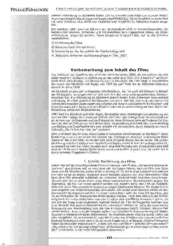 Vorschauseite 3: Einsatz von Spielfilmen in der Ausbildung von Krankenpflegern in der Psychiatrie am des Spielfilms IRIS