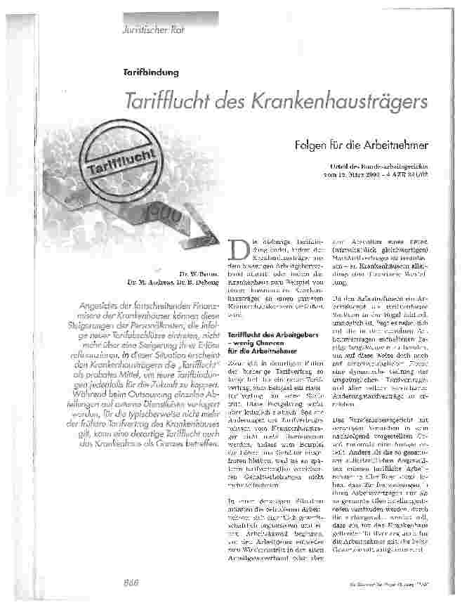 Vorschauseite 1: Tarifflucht des Krankenhausträgers. Folgen für die Arbeitnehmer