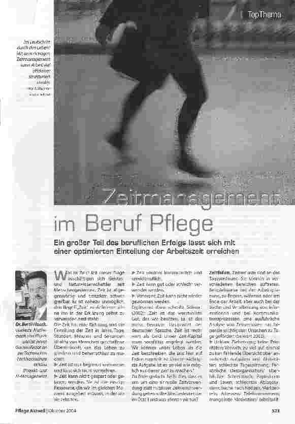 Vorschauseite 1: Zeitmanagement im Beruf PflegeEin großer Teil des beruflichen Erfolgs lässt sich mit einer optimierten Einteilung der Arbeitszeit erreichen