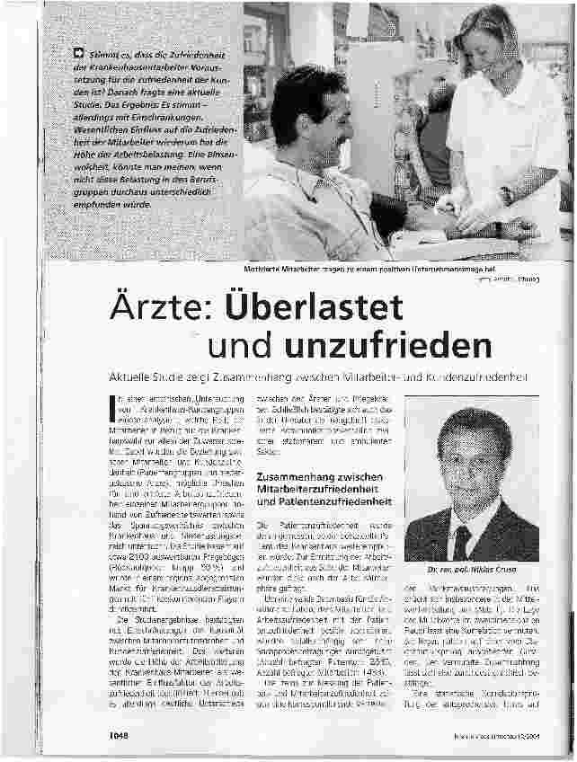 Vorschauseite 1: Ärzte: Überlastet und unzufriedenAktuelle Studie zeigt Zusammenhang zwischen Mitarbeiterund Kundenzufriedenheit