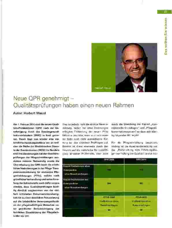 Vorschauseite 1: Neue QPR genehmigt - Qualitätsprüfungen haben einen neuen Rahmen