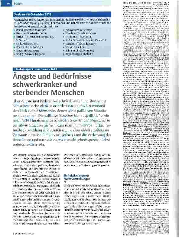 Vorschauseite 1: Ängste und Bedürfnisse schwerkranker und sterbender Menschen