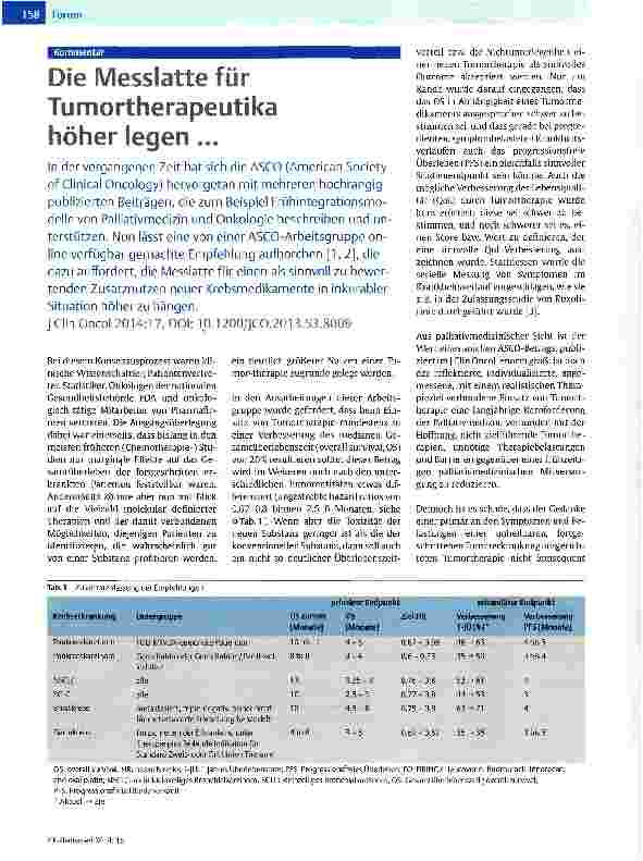 Vorschauseite 1: Die Messlatte für Tumortherapeutika höher legen ...