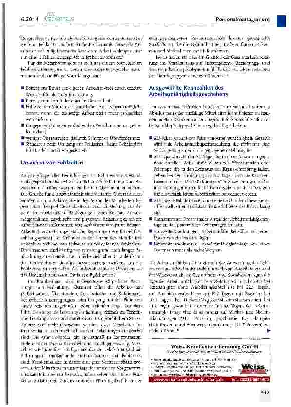 Vorschauseite 2: Gesundheitsgespräche als Instrument zur Reduzierung von Fehlzeiten im Krankenhaus