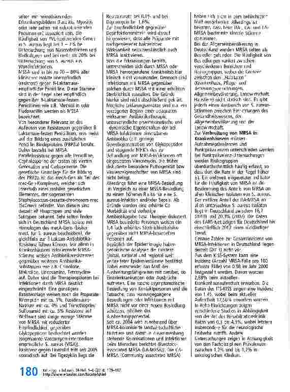 Vorschauseite 2: Empfehlung zur Prävention und Kontrolle von Methicillin-resistenten Staphylococcus aureus-Stämmen (MRSA) in medizinischen und pflegerischen Einrichtungen