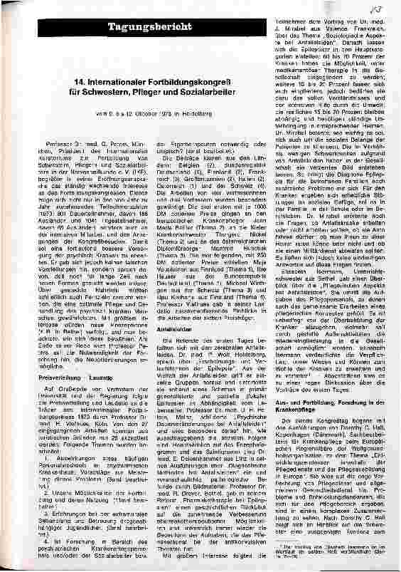 Vorschauseite 1: 14. Internationaler Fortbildungskongreß für Schwestern, Pfleger und Sozialarbeiter