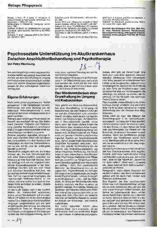 Vorschauseite 1: Psychosoziale Unterstützung im Akutkrankenhaus Zwischen Anschlußheilbehandlung und Psychotherapie