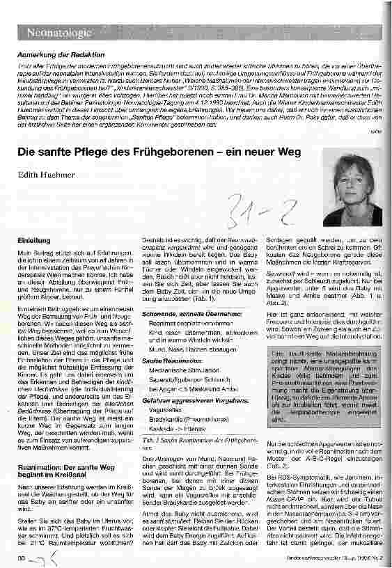 Vorschauseite 1: Die sanfte Pflege des Frühgeborenen - ein neuer Weg