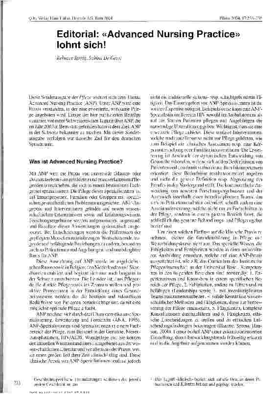 Vorschauseite 1: Editorial: Advanced Nursing Practice lohnt sich!