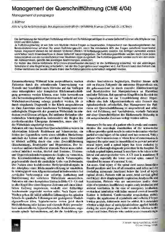 Vorschauseite 1: Management bei Querschnittlähmung (CME 4/04)