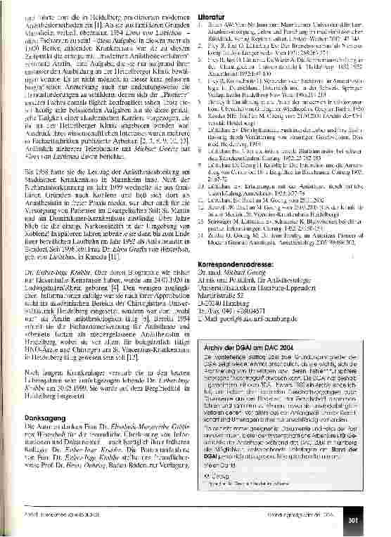 Vorschauseite 2: Die Gründungsmitglieder der Deutschen Gesellschaft für Anaesthesie Biografische Notizen - 10. Folge: Dr. Elisabeth-Margarethe Gräfin von Lüttichau und Dr. Esther-Inge Krabbe