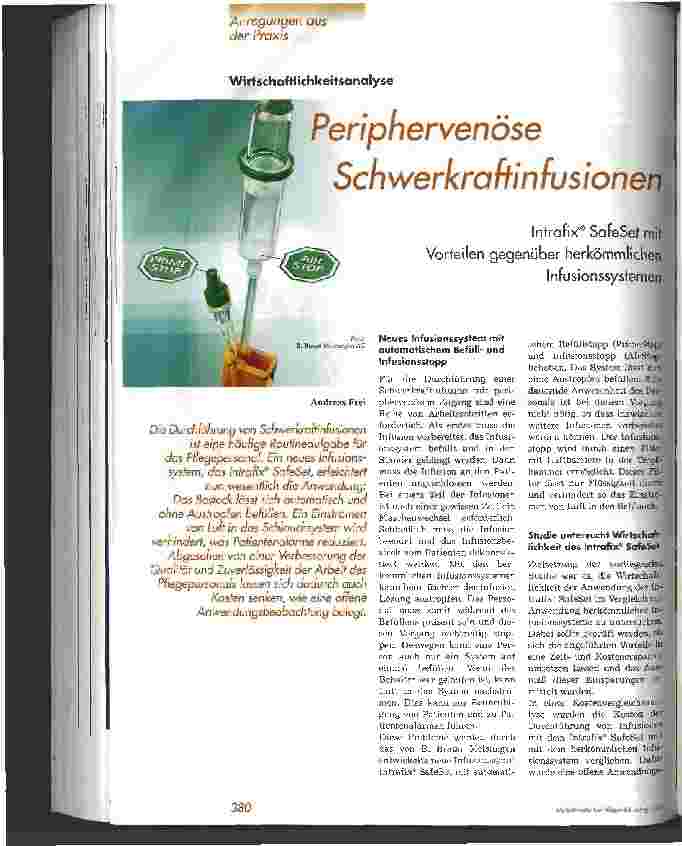 Vorschauseite 1: Periphervenöse Schwerkraftinfusionen - Intrafix SafeSet mit Vorteilen gegenüber herkömmlichen Infusionssystemen Wirtschaftlichkeitsanalyse