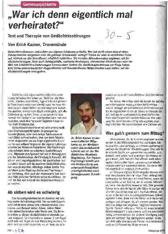 Vorschauseite 1: War ich denn eigentlich mal verheiratet? Test und Therapie von Gedächtnisstörungen