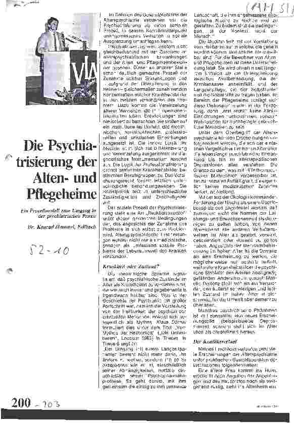 Vorschauseite 1: Die Psychiatrisierung der Altenund Pflegeheime / Ein Prozeßmodell zum Umgang in der psychiatrischen Praxis