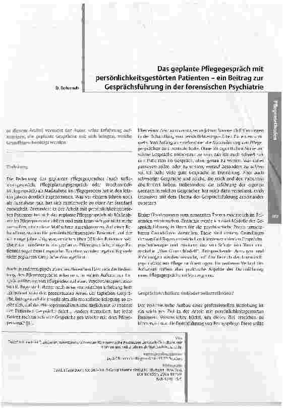 Vorschauseite 1: Das geplante Pflegegespräch mit persönlichkeitsgestörten Patienten - ein Beitrag zur Gesprächsführung in der forensischen Psychiatrie