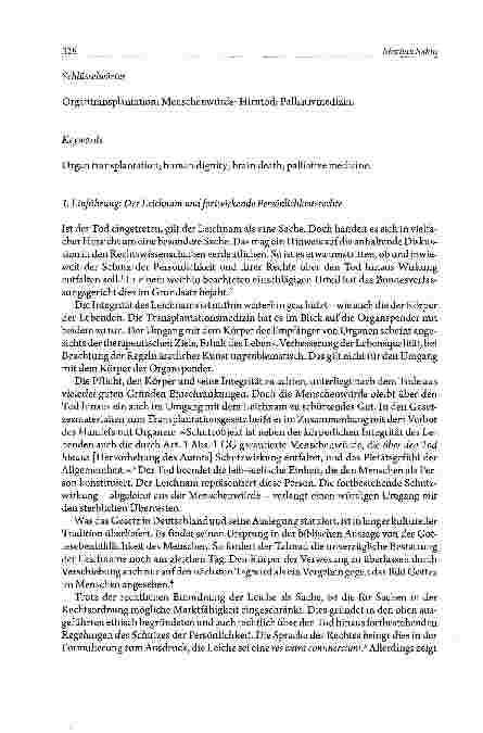Vorschauseite 2: Die Transplantationsmedizin und der Umgang mit dem Körper