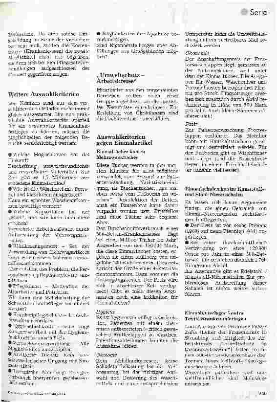 Vorschauseite 2: Hygiene und Umweltschutz im Krankenhaus 3. Folge: Auswahlkriterien für Einmalartikel