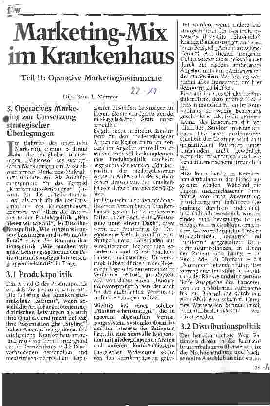 Vorschauseite 1: Marketing-Mix im Krankenhaus 2. Teil: Operative Marketinginstrumente