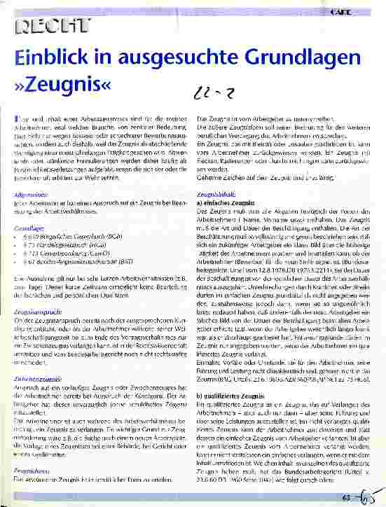 Vorschauseite 1: Einblick in ausgesuchte Grundlagen Zeugnis
