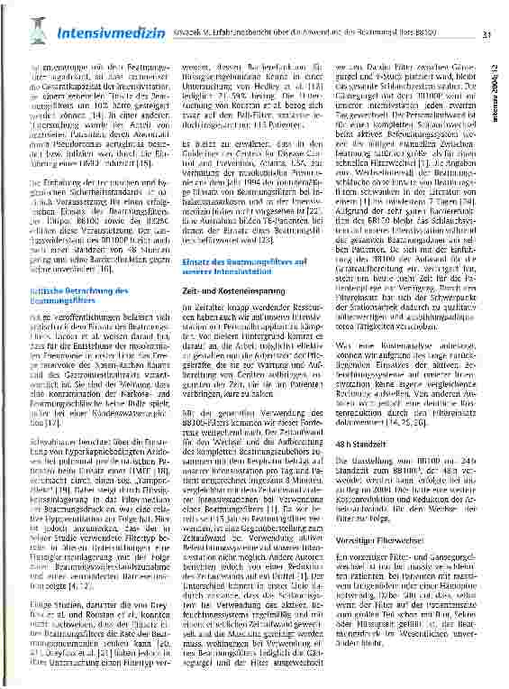 Vorschauseite 2: Erfahrungsbericht über die Anwendung des Beatmungsfilters BB100 auf der operativen Intensivstation