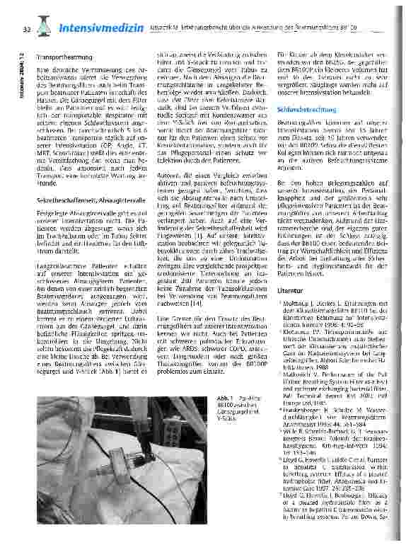 Vorschauseite 3: Erfahrungsbericht über die Anwendung des Beatmungsfilters BB100 auf der operativen Intensivstation