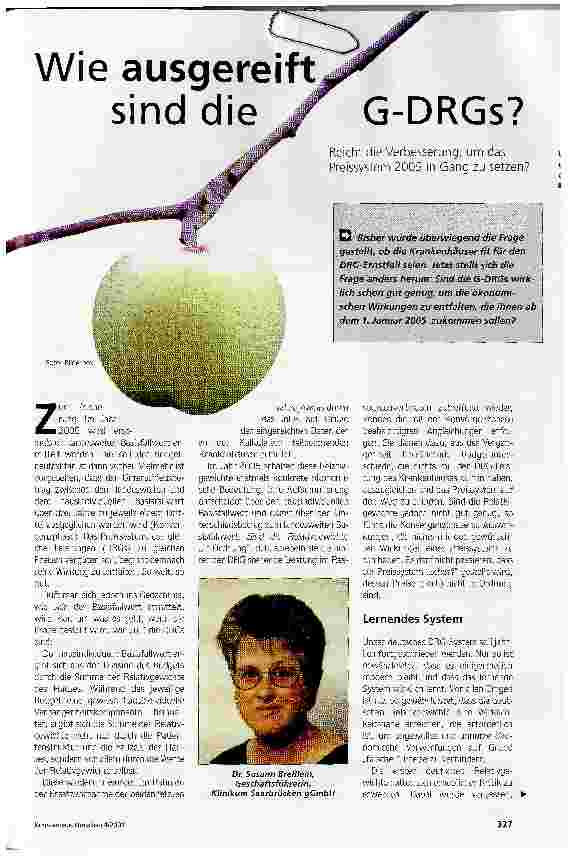 Vorschauseite 1: Wie ausgereift sind die G-DRGs?Reicht die Verbesserung, um das Preissystem 2005 in Gang zu setzen?