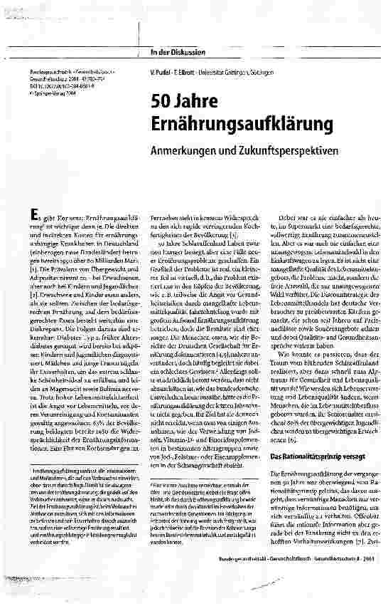 Vorschauseite 1: 50 Jahre Ernährungsaufklärung - Anmerkungen und Zukunftsperspektiven